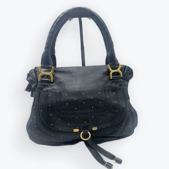 Chloe Medium Black Leather Studded Marcie Convertible 2way Satchel Ltd Edition - Picture 1 of 16